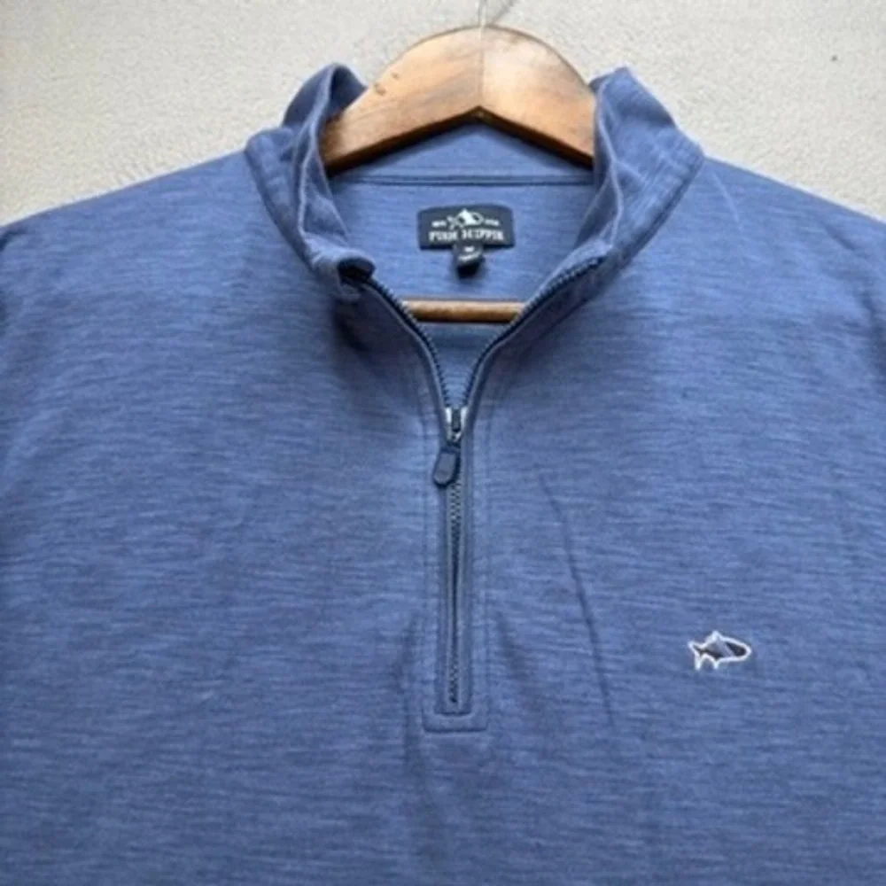 Fish Hippie Quarter Zip Pullover Sweater Regular Fit Mens M Blue Preppy Outdoor